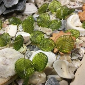 20 Green Glass Leaf Charm Pins